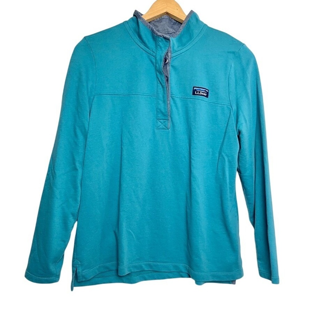 L.L. BEAN SOFT COTTON RUGBY HENLEY SWEATER 501541 LONG SLEEVE blue large